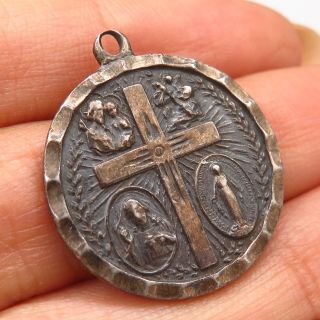 Antique 925 Sterling Silver Religious Cross Charm Pendant