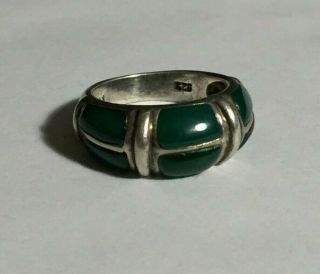 Green Onyx Inlaid Band Fine Sterling Silver 925 Ring 7 G Size 7 Antique Biker