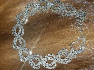 Antique Vintage Jewelry 925 Sterling Silver Link Bracelet Marcasite Victorian