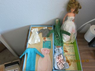 12” Vintage Tressy Doll & Carry All Trunk Extra Dresses,  Books,  Hair Curlers,  More