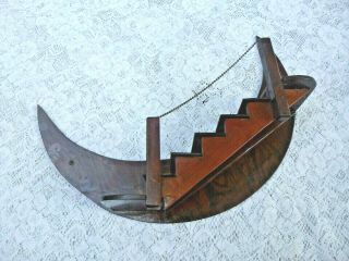 Vintage Handmade Moon Wooden Wall Shelf With Stairs & Chain 1950 Estate