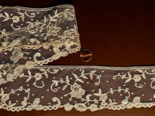 Victorian Handmade Brussels Bobbin Lace Applique On Net Edging Sew Craft