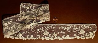Victorian Handmade Brussels bobbin lace applique on net edging SEW CRAFT 2