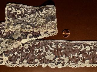 Victorian Handmade Brussels bobbin lace applique on net edging SEW CRAFT 3