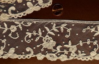 Victorian Handmade Brussels bobbin lace applique on net edging SEW CRAFT 4