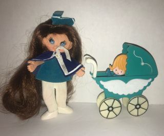 Vintage Ideal Flatsy Nurse Nancy W/ Baby & Carriage
