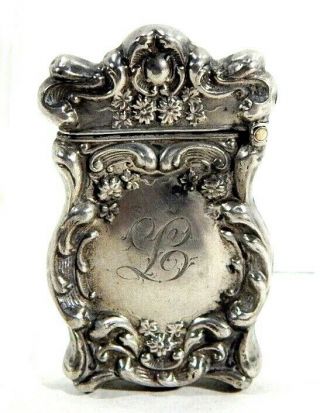 Antique Sterling Silver Match Safe Box Ornate Repousse