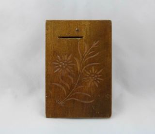 Vintage Wooden Edelweiss Wall Hanging Money Box C 1900 To 1930s