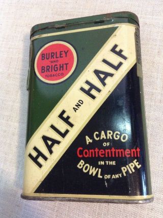 Vintage Antique Tobacco Pipe Cigarette Pocket Metal Tin - Burley And Bright Half