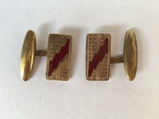 Art Deco 1920s 1930s Cufflinks,  Brass & Red Enamel,  Vintage Antique Vgc