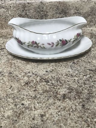 Vintage Creative Fine Bone China Gravy Boat Regency Rose Porcelain No Wear