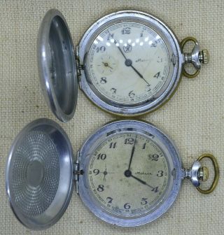 Vintage Molnija 3602 Set 2pocket Watches 18jewels Ussr For Repair Or Parts
