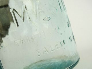 (x3) Antique Sanety Wide Mouth Aqua Mason Jar Salem Glass NJ Scarce 3