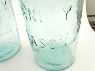 (x3) Antique Sanety Wide Mouth Aqua Mason Jar Salem Glass NJ Scarce 4