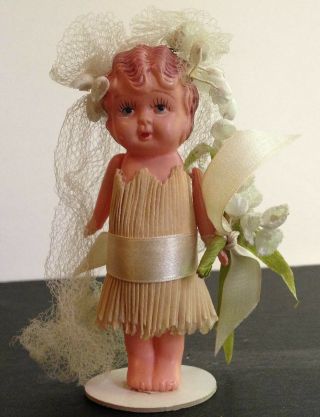 Vintage Bride & Groom Cake Toppers - Bride Only - Celluloid - 44 - 1930s - Bgct