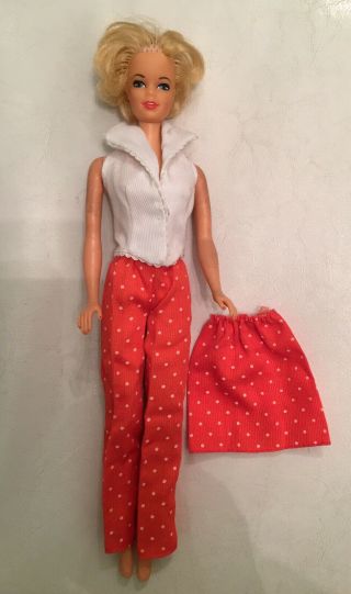 Vintage Barbie 3 Piece Outfit Top Pant Skirt Orange & White Polka Dot