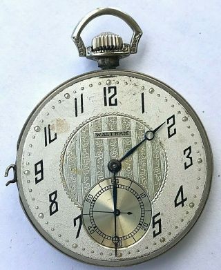 12s - Antique 1924 Waltham Hand Winding Pocket Watch Movment W.  Steel Dial