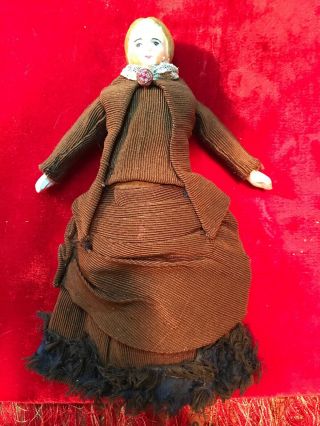 Antique Clay Chalk Hand Painted 9” Doll