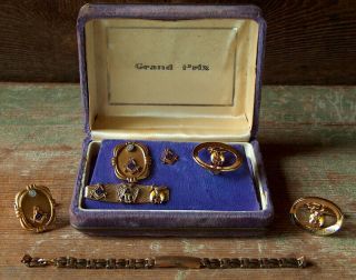 2 Pair Vintage Mason Masonic Cuff Links Tie Clip Lapel Pin,  Gf Watch Band