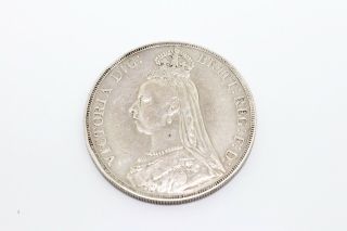 Antique 1889 Queen Victoria Solid Silver 925 Crown Coin Jubilee Head 12795b