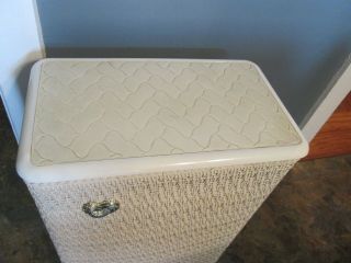 Vintage WICKER LAUNDRY Clothes HAMPER white 3