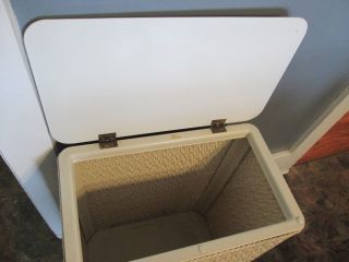 Vintage WICKER LAUNDRY Clothes HAMPER white 5
