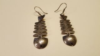 Antique Vintage Sterling Silver 925 Earrings,  Fish,  2 Inches Long