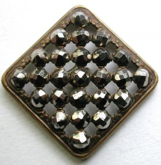 Bb Antique Pierced Brass Button Square Shape Studded W Cut Steels 1 & 3/16