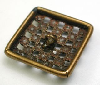 BB Antique Pierced Brass Button Square Shape Studded w Cut Steels 1 & 3/16 3
