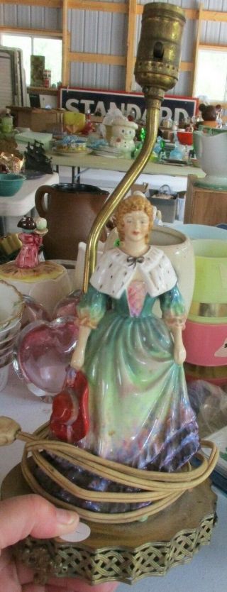 Antique Vintage Table Lamp With Lady Porcelain Figurine Ornate Base Light
