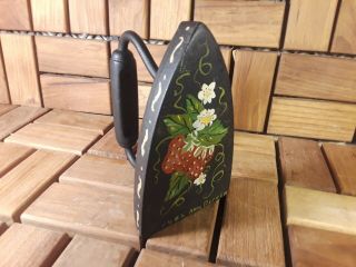 Antique - Cast Iron - Large Painted Sad Iron Door Stop Or Bookend - Strawberries