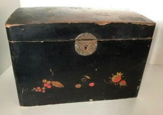 Antique Chinese Tea Caddy / Box - Black With Designs