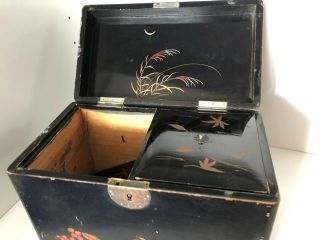 Antique Chinese Tea Caddy / Box - Black with Designs 2