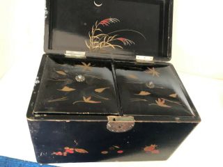 Antique Chinese Tea Caddy / Box - Black with Designs 3