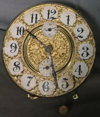 Antique Ornate Brass Paper Dial Alarm Clock Movement Parts Guts Fancy
