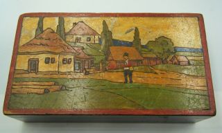 Attractive Antique C1900 Wooden Russian Folk Art Crafted Pencil Trinket Card Box