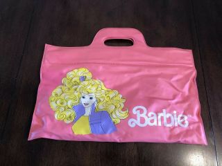 Vintage Barbie Size Pink Plastic Handle Tote Bag Or Purse