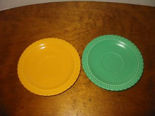 2 Vintage Vistosa Taylor Smith And Taylor Saucers Yellow And Green Antique