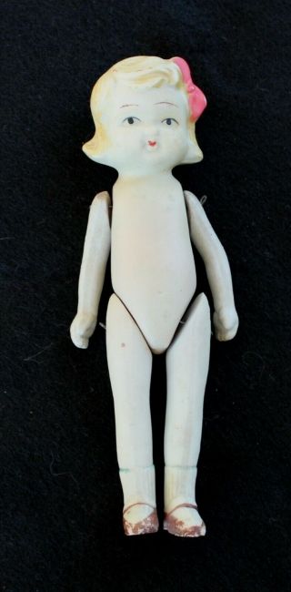 Vintage 7 " Porcelain Bisque Jointed Doll Made In Japan