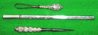 Chester Silver Crochet Hook Case,  Stylus And Threader C 1910