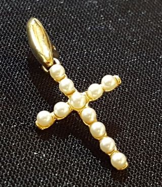 Gold Colour & Imitation Pearl Vintage Art Deco Antique Crucifix Pendant Head