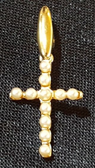 Gold colour & imitation pearl vintage Art Deco antique crucifix pendant head 2