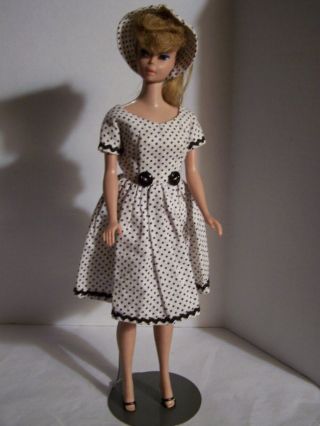 Barbie Clone & Home Or Mommy Made Dress & Hat White/black Polka Dots G56 - 8r