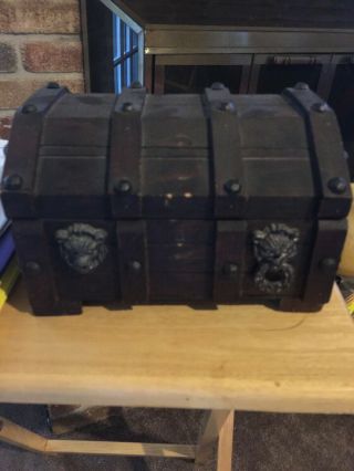 Old Wooden Pirate Chest With Lion And Rings