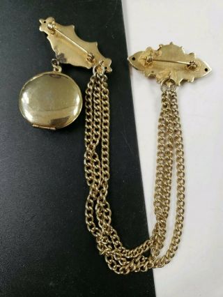 Antique Vintage Gold Tone Double Brooch Locket Pin 3
