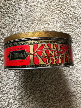 Antique Coffee Tin Petring’s Kake Kan Koffee 1920s St.  Louis H.  P.  Coffee Co.