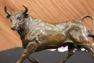 Solid Bronze Sculpture Of A Bull Marble Base Abstract Art Deco Figurine Figure