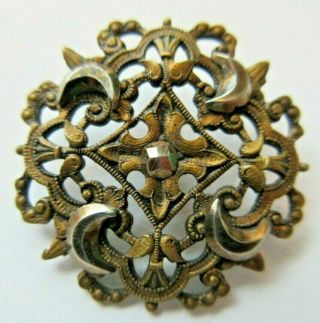Outstanding Antique Victorian Brass Metal Filigree Button Cut Steel Moons 1 " (l)