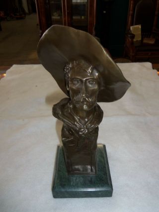 Frederic Remington " The Sergeant " Cast Bronze Sculpture Cowboy Bust Statue