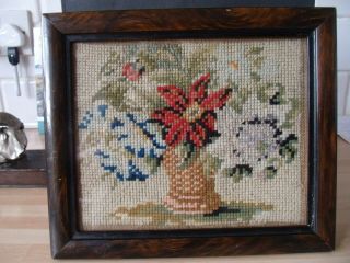 Victorian Framed Tapestry Of Flowers